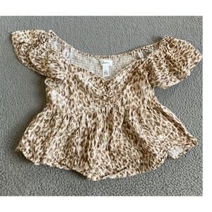 Japna Top Medium Off the Shoulder Milkmaid Sweetheart Leopard Beige Boho Beach